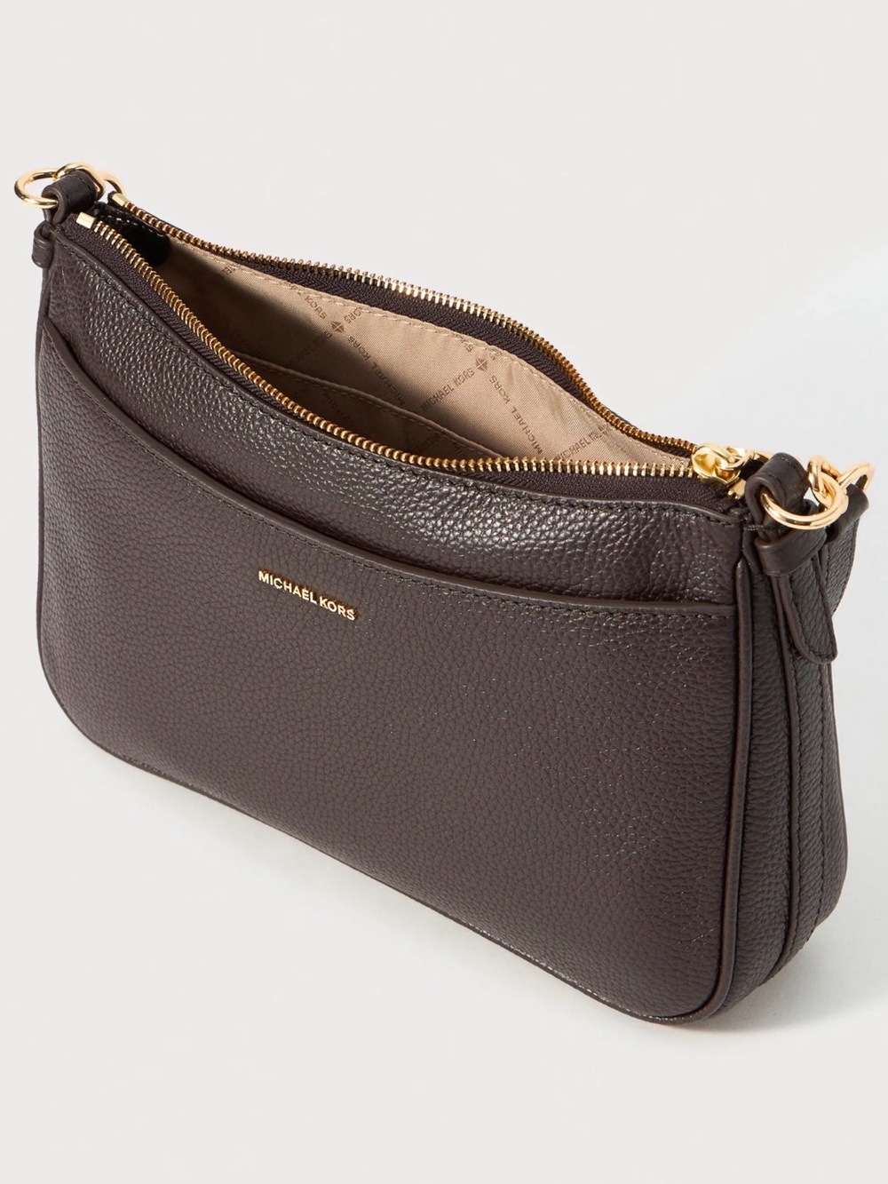 Michael Kors Pebbled Leather Crossbody in Brown with Gold Hardware Jet Set - Picture 4 of 9